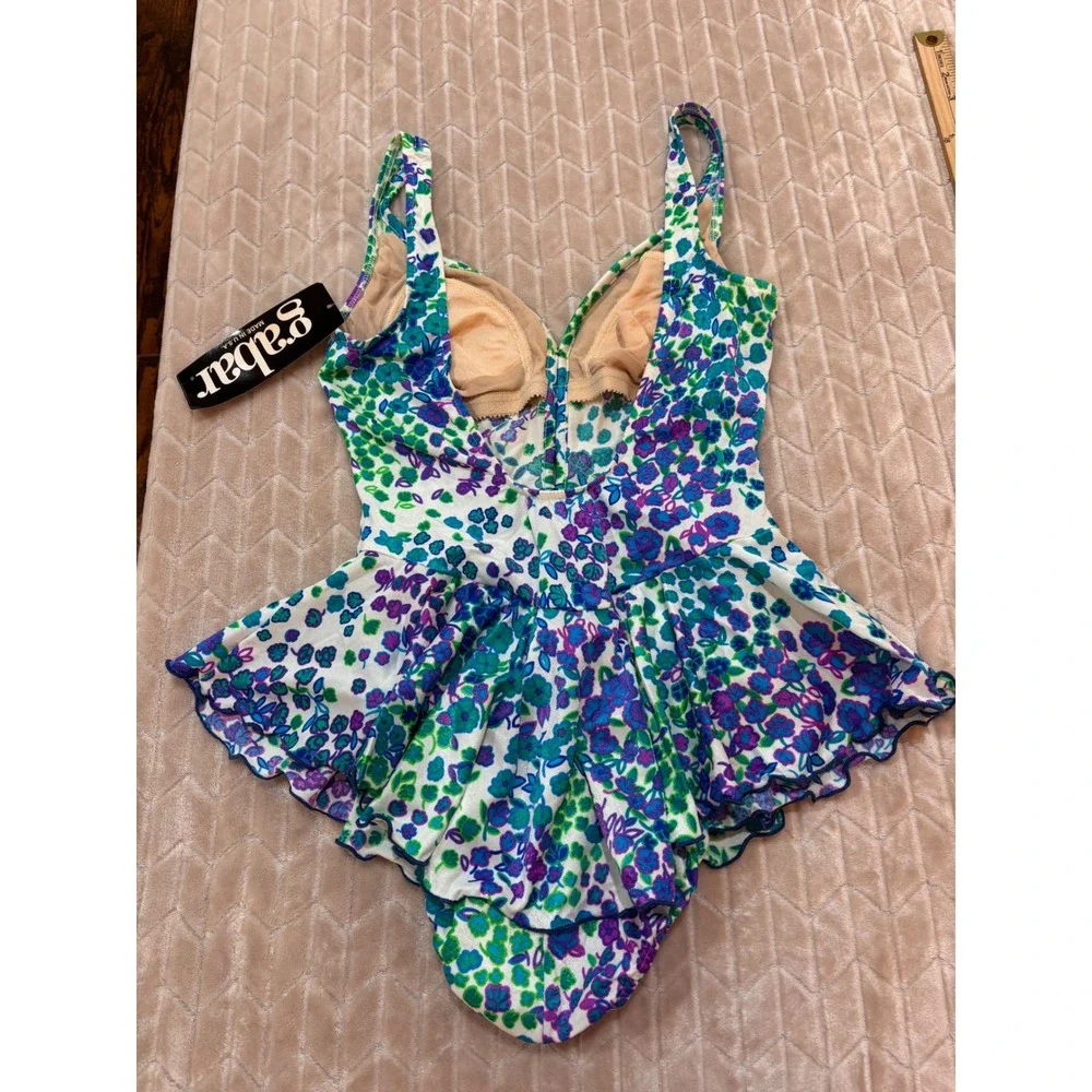 NWT Gabar Vtg Swimsuit 12 Skirted One Piece Floral Grandmillenial Cottagecore